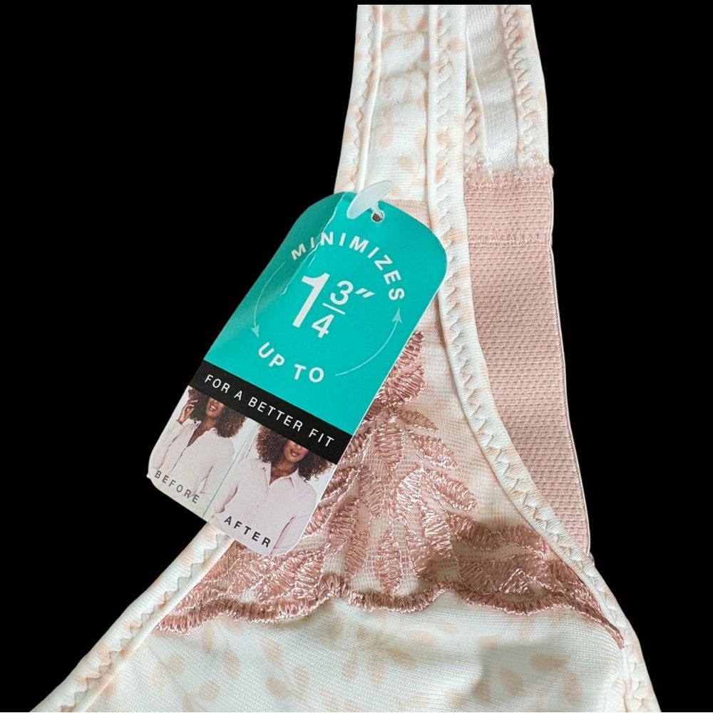 Bali-NWT 38DD minimizer bra. Pretty white/pink, underwire, comfort straps. New! - Picture 7 of 10